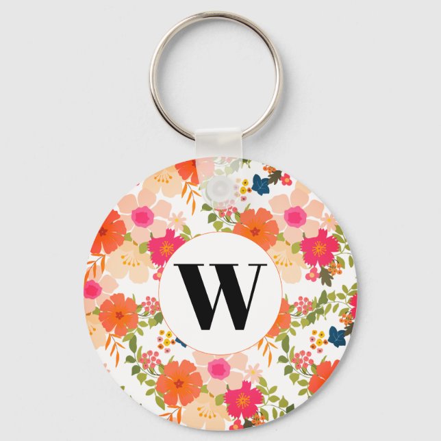 Chaveiro Laranja Monograma Floral (Frente)