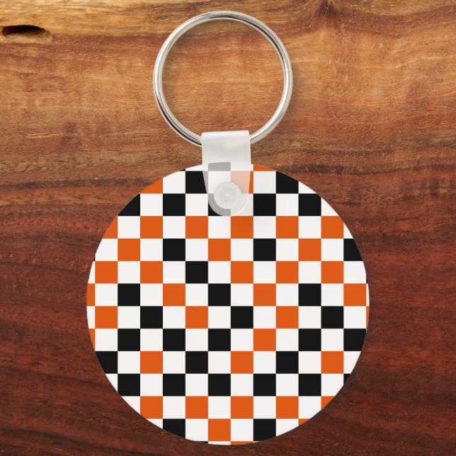 Chaveiro Laranja Preto e Branco Xadrez  (Verso)