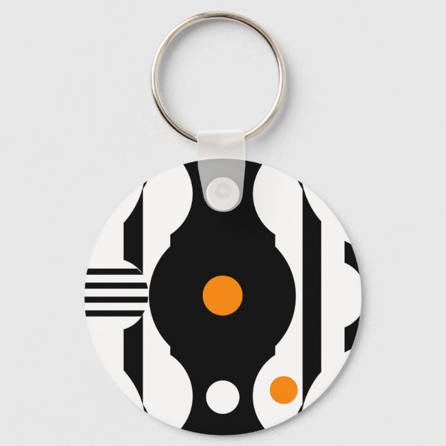 Chaveiro Laranja Preto Geométrico Mod Retro (Frente)