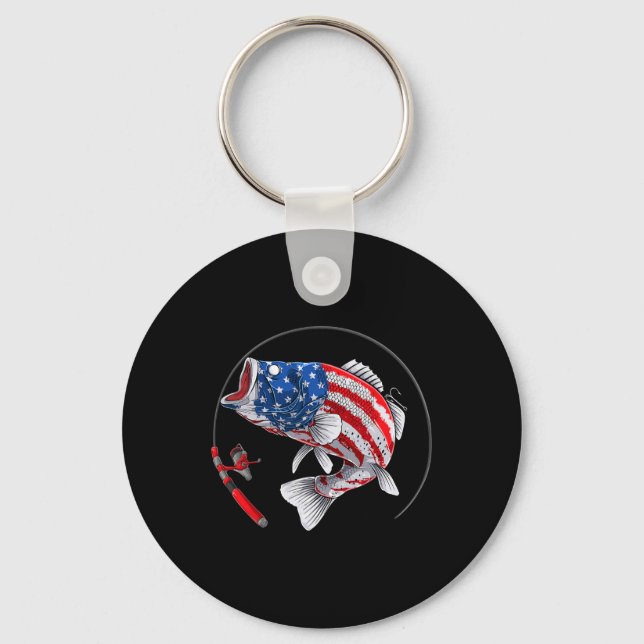 Chaveiro Largemouth B Peixe EUA Bandeira Americana Pesca  (Frente)