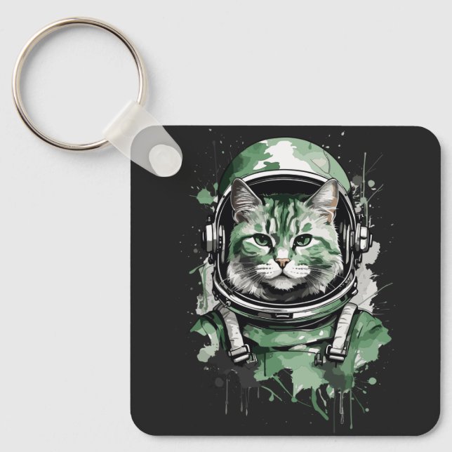Chaveiro Lash de Gato do Astronauta Verde (Frente)