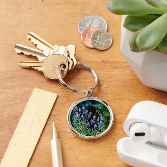 Chaveiro Lavanda e Bumblebee pintados com aquarelas (Mesa)