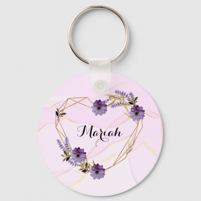 Chaveiro Lavanda Elegante e Coração Floral Lilac (Frente)