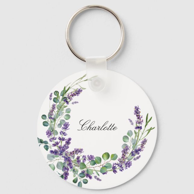 Chaveiro Lavanda eucalyptus greenery nome floral script (Frente)