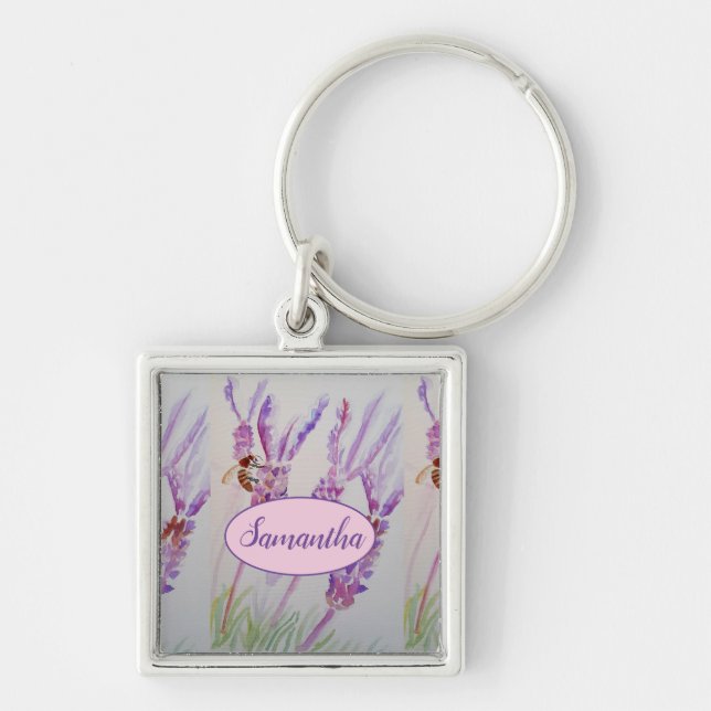 Chaveiro Lavanda Flor e Aquarela de Abelhas Cama de Nascime (Frente)
