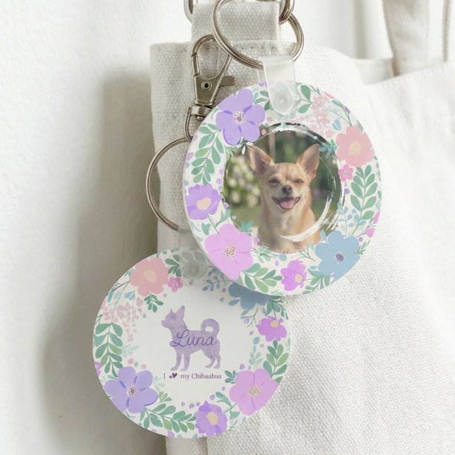 Chaveiro Lavender Chihuahua Silhouette  Custom Name & Photo (Criador carregado)