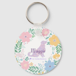 Chaveiro Lavender Golden Retriever Silhouette Wreath Photo