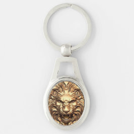 Chaveiro Leão de Ouro Rugindo Cabeça Pulseira de Metal