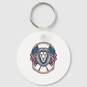 Chaveiro Leão Patriótico com Bandeiras Americanas Vintage