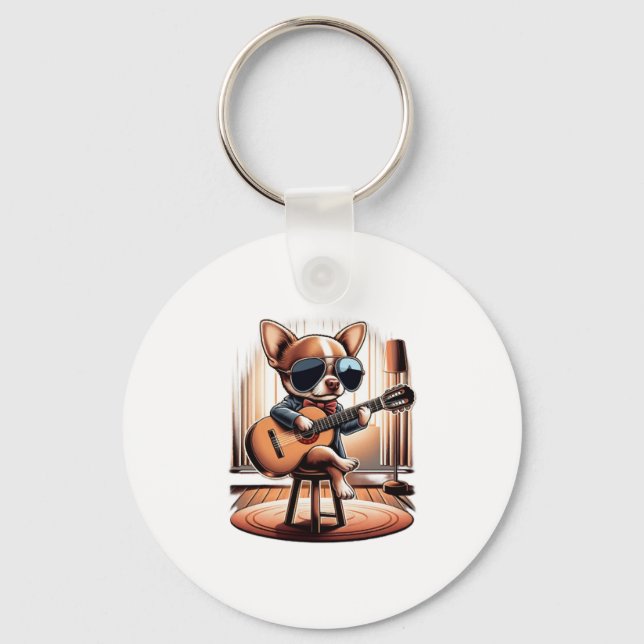 Chaveiro Legal Chihuahua tocando violão (Frente)