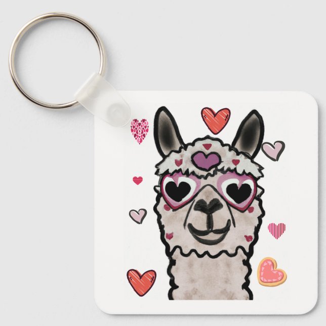 Chaveiro Legal Llama com óculos cardíacos (Frente)