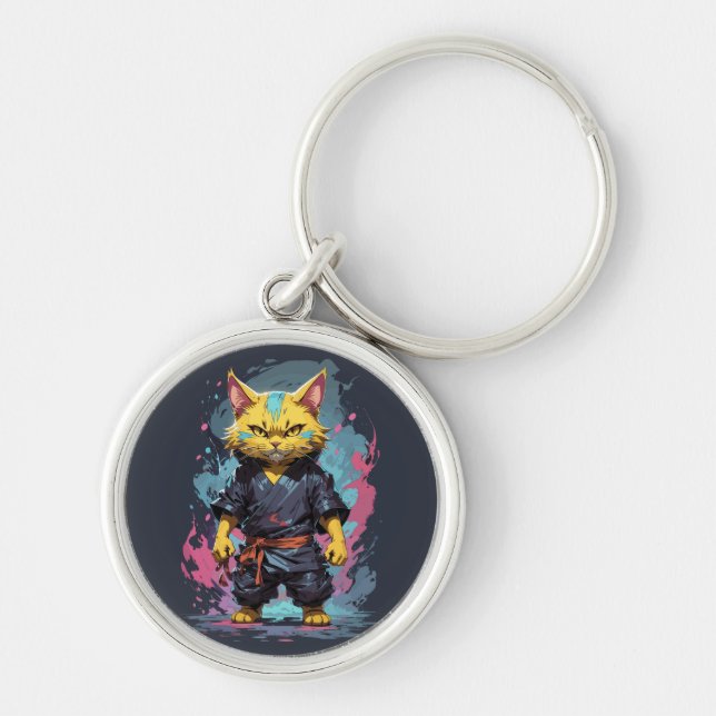 Chaveiro Legal Watercolor Yellow Ninja Cat Warrior (Frente)