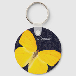 Chaveiro Legenda Yellow Butterfly Black Damask Add Name