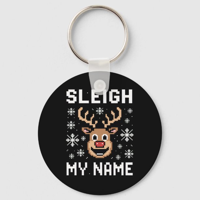 Chaveiro Leigh Meu Nome Pixel de Natal Feio Sleigh (Frente)
