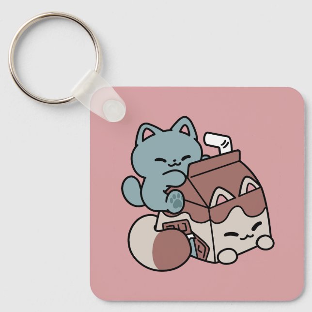 Chaveiro Leite de Chocolate Kawaii Gato – Bebida Aconchegan (Frente)