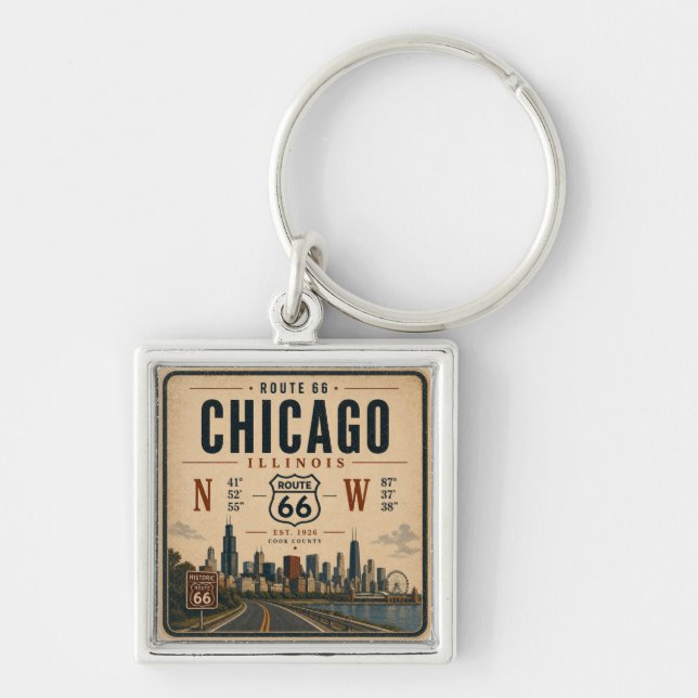 Chaveiro Lembrança da Rota 66 de Chicago (Frente)