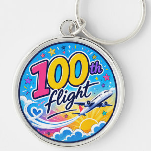 Chaveiro lembrança de viagem de avião colorido de 100º voo