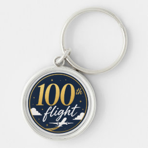Chaveiro lembrança de viagem de avião de ouro do 100º voo
