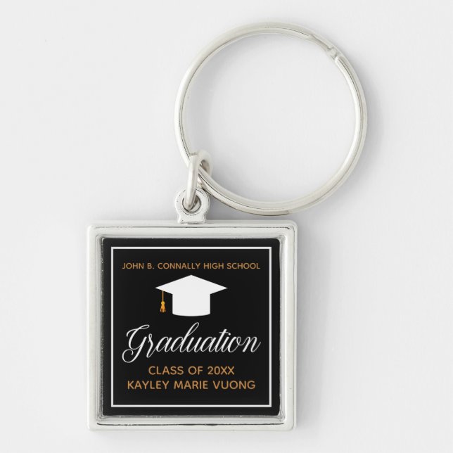 Chaveiro Lembrança Personalizada de Graduação Preta e Doura (Frente)