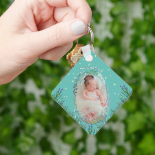 Chaveiro Lembrança Personalizada de Nome de Bebê em Floral