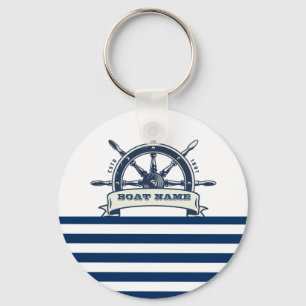 Chaveiro Leme de Barco Náutico, Listras Brancas Azul Marinh