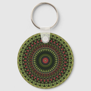 Chaveiro Lenço com Desenho de Mandala Verde Brilhante, Pret