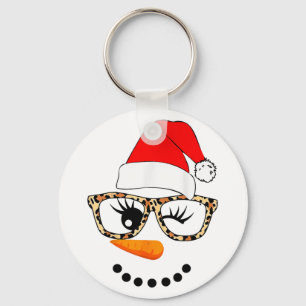 Chaveiro Leopard Gles Papai Noel Rosto de Boneco de Neve Na