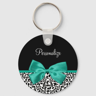 Chaveiro Leopard Imprima Emerald Green Ribbon Arco Nome