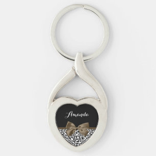 Chaveiro Leopard Imprime Arco castanho sofisticado com nome