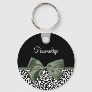 Chaveiro Leopard Imprime Fita Verde Escura Com Nome