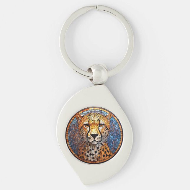 Chaveiro Leopardo em Cores Vibrantes e Padrões Intricados (Frente)