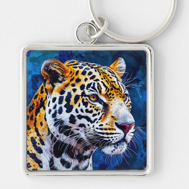 Chaveiro Leopardo em fundo azul (Frente)