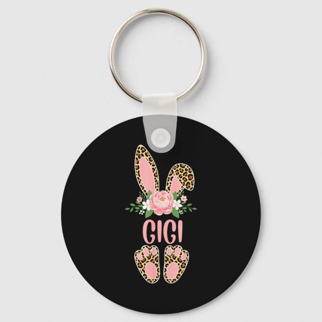 Chaveiro Leopardo floral gigi coelho feliz páscoa primavera (Frente)