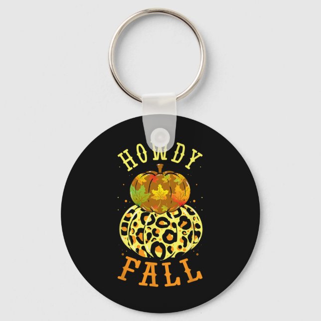 Chaveiro Leopardo Howdy Fall Pumpkin Western Autumn Leaves (Frente)