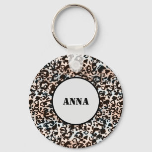 Chaveiro leopardo, moderno, visto, marrom, personalizado