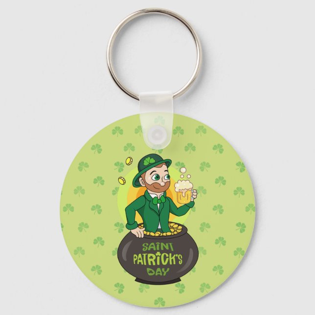 Chaveiro Leprecaína de desenho animado em pote de ouro segu (Frente)