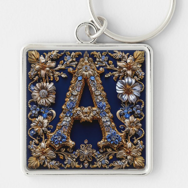 Chaveiro Letra "A" Dourada Elegante Com Decoração Floral Or (Frente)