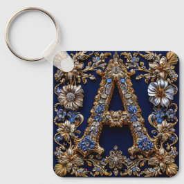 Chaveiro Letra "A" Dourada Elegante Com Decoração Floral Or