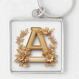 Chaveiro Letra A Dourada Elegante com Flores Delicadas