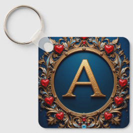 Chaveiro Letra A Dourada Elegante Rodeada por Corações