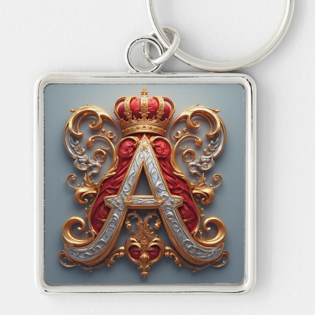 Chaveiro Letra A Majestosa Ornamentada com Coroa (Frente)