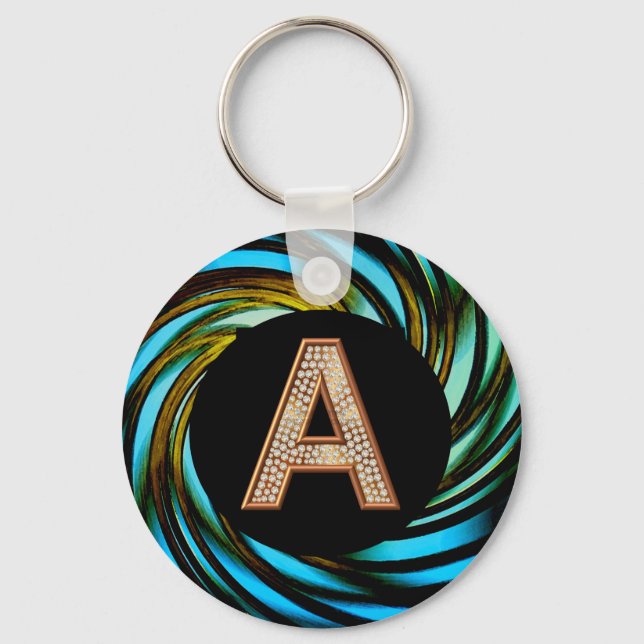 Chaveiro Letra Bling Dourada A espiral Teal (Frente)