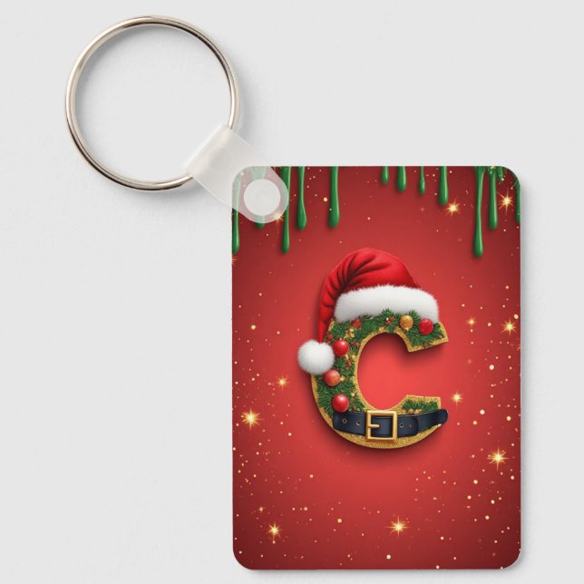Chaveiro Letra C Com Decoração de Coroa de Natal 🎁 (Frente)
