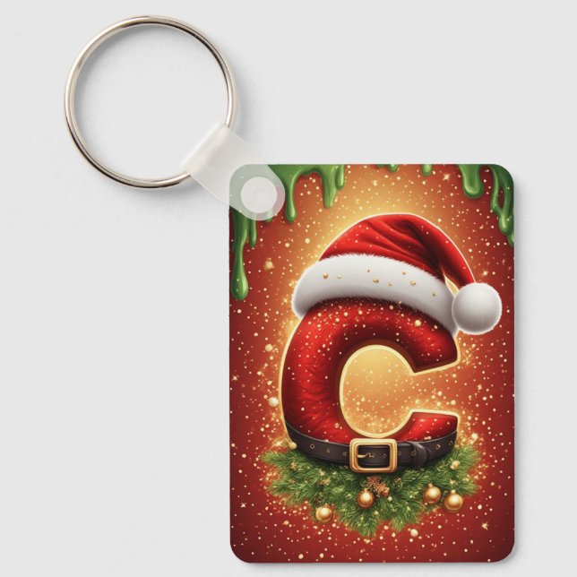 Chaveiro Letra C de Natal Monograma Decoração Festiva (Frente)