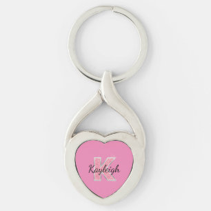 Chaveiro Letra cor-de-rosa branca brilhante K