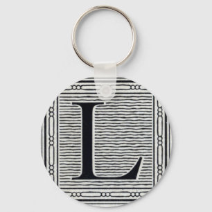 Chaveiro Letra de bloco "L" inicial de Woodblock do Woodcut