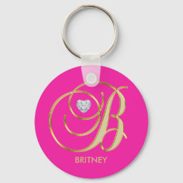 Chaveiro Letra Dourada Rosa Quente Personalizada Monograma 