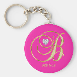 Chaveiro Letra Dourada Rosa Quente Personalizada Monograma 
