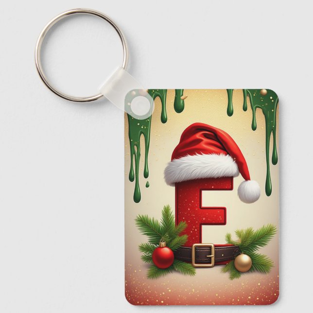 Chaveiro Letra F de Monograma de Papai Noel com Acento de N (Frente)