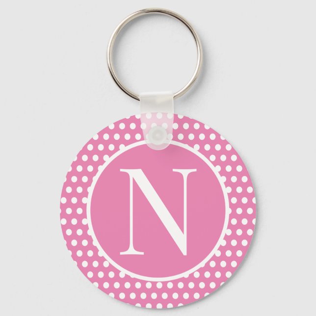 Chaveiro Letra inicial branca Bolinhas cor-de-rosa (Frente)